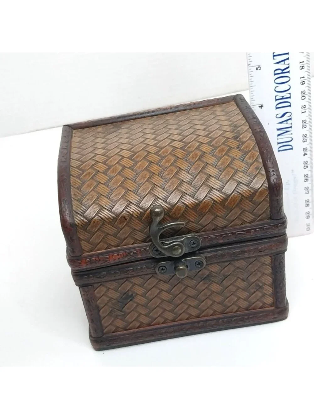 Vintage Decorative Woven Wooden Treasure Chest Storage Trinket Box Antique Style
